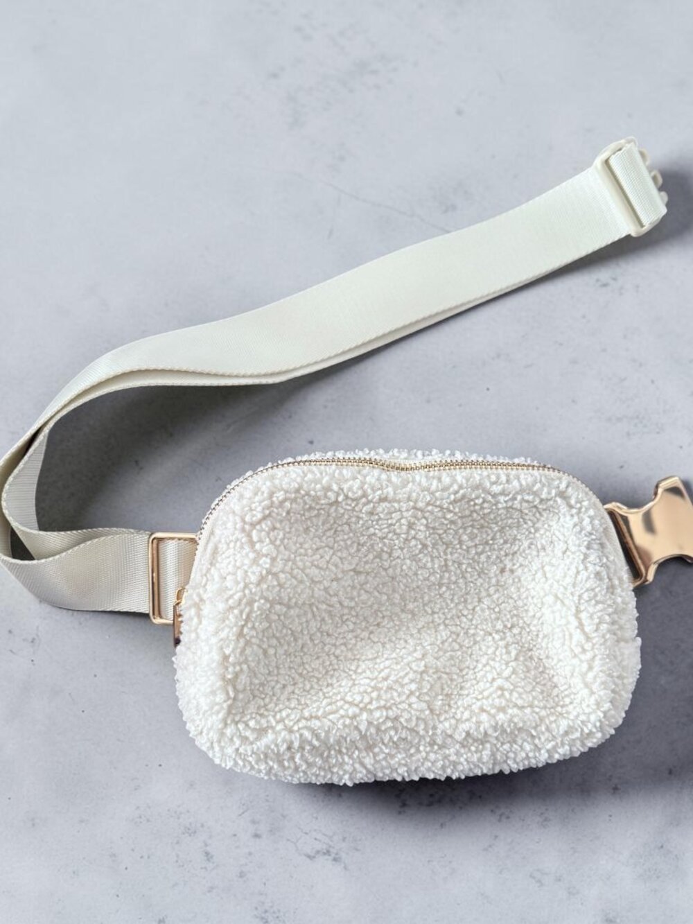 Unbranded Sherpa Belt Bag Cream Fanny Pack Crossbody Adjustable Strap